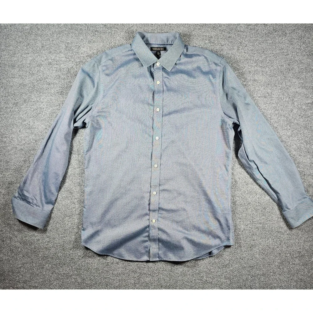 Banana Republic Mens XL Blue No-Iron Tailored Slim Fit Micro Pattern Dress Shirt